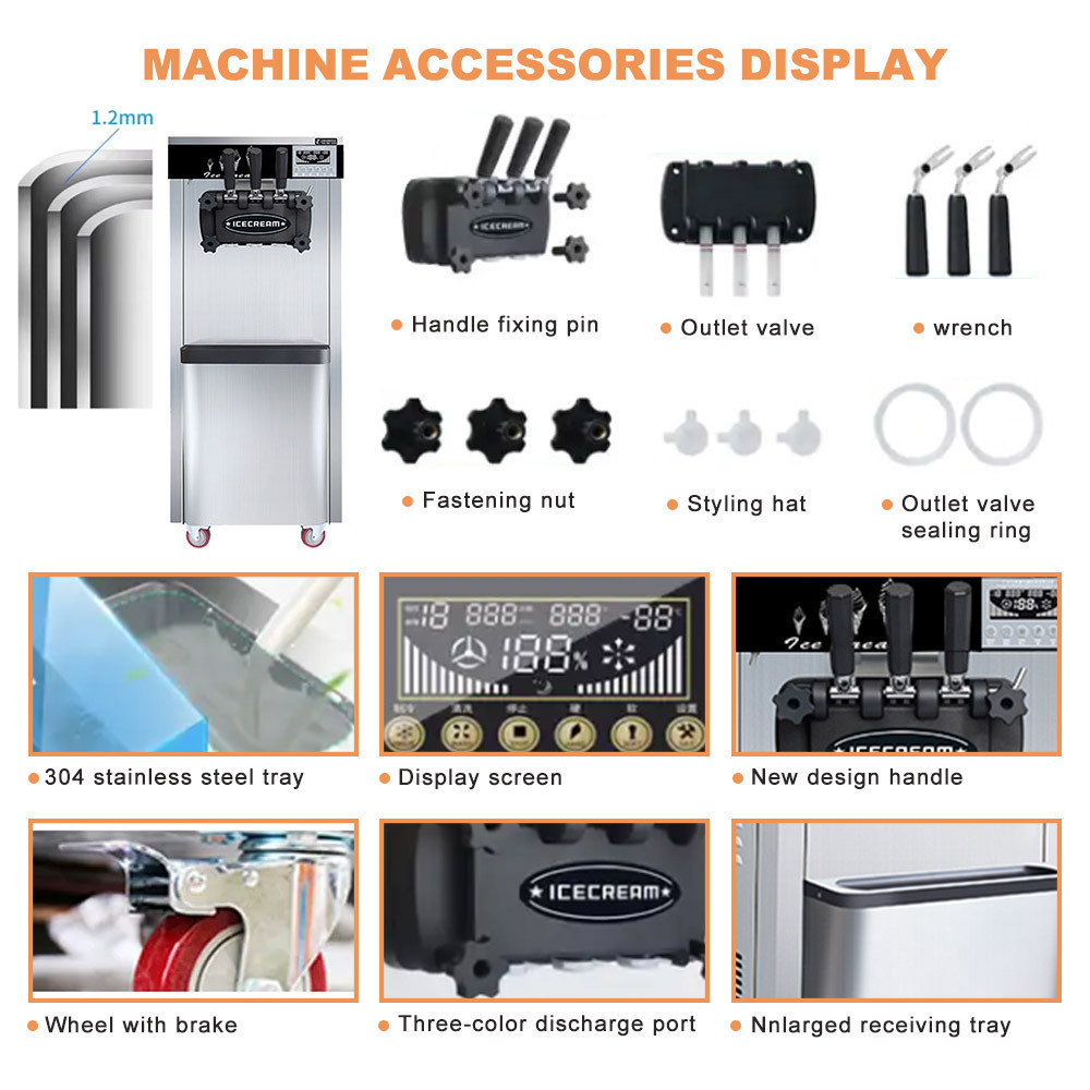 Automatic 3 Flavor Stainless Steel Structure Ice Cream Vending Machine Maker Commercial Soft Serve Ice Cream Machine