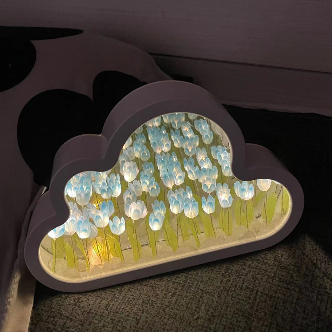 Newest diy Mini Flower Bedroom Espejo De Tulipanes Sleeping Table Lamp Handmade Cloud Tulip Mirror Lamp