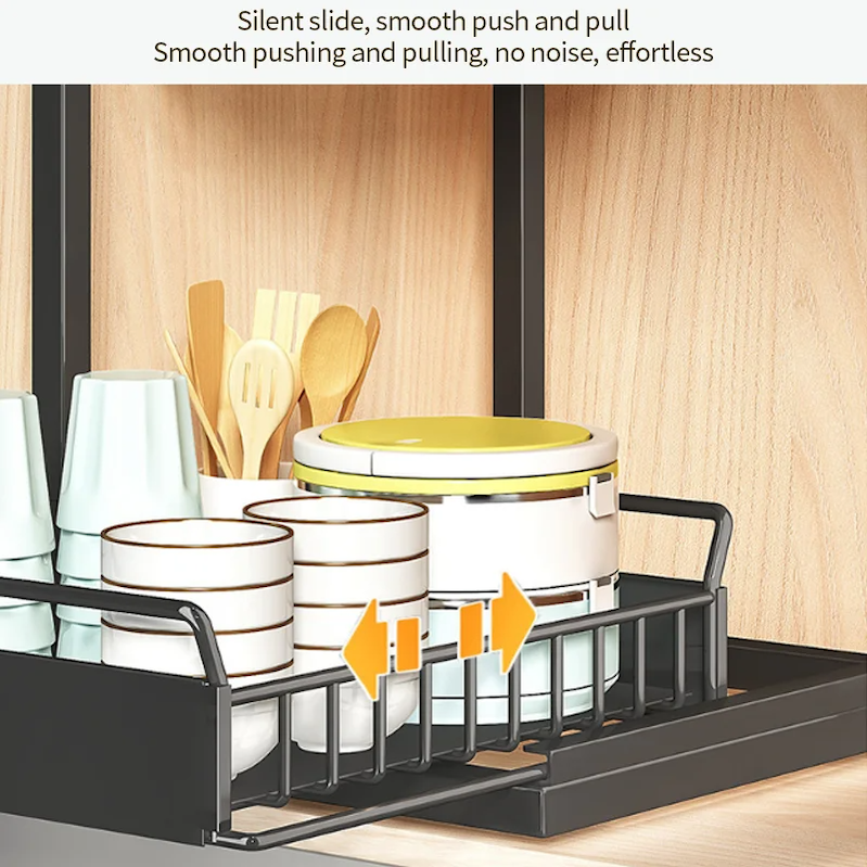 kitchen under the sink organizer 2 tier expandable bathroom cabinet drawer basket pull out storage rack shelf L Shape black