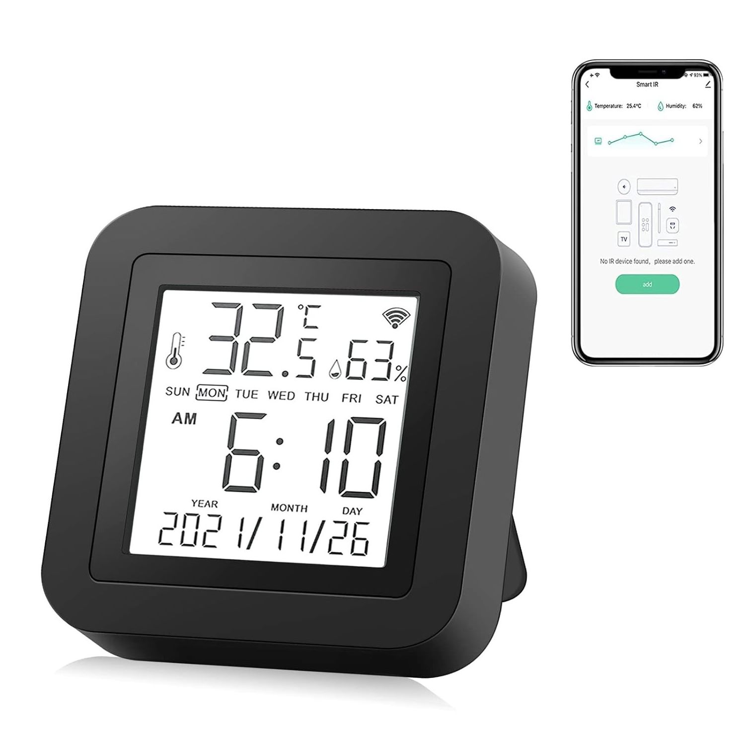 Smart WiFi IR Remote Control WiFi Temperature & Humidity Sensor, IR Controller Tuya Indoor Hygrometer Thermometer Sensor