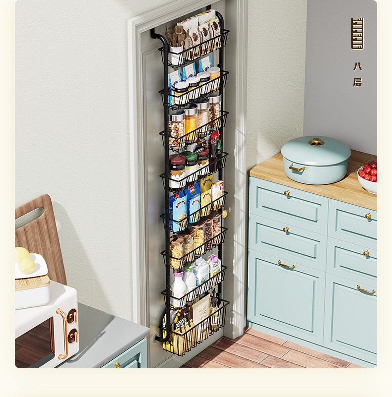 8-Tier Pantry Door Organizer Spice Rack Metal Hanging Wall Mounted Kitchen Storage Over the Door Pantry Organizer