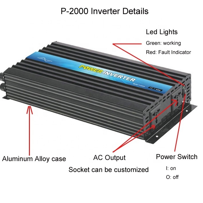 High Efficiency 2kW Pure Sine Wave Inverter Convert from DC 24V to AC 230V 240V 2000W Power Inverter with CE RoHS Approved