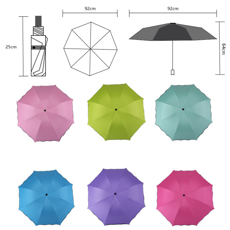 Ladies 3 Folding Meets Water Can Blossom Parasol Color Flowers Pattern Umbrella