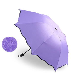 Ladies 3 Folding Meets Water Can Blossom Parasol Color Flowers Pattern Umbrella