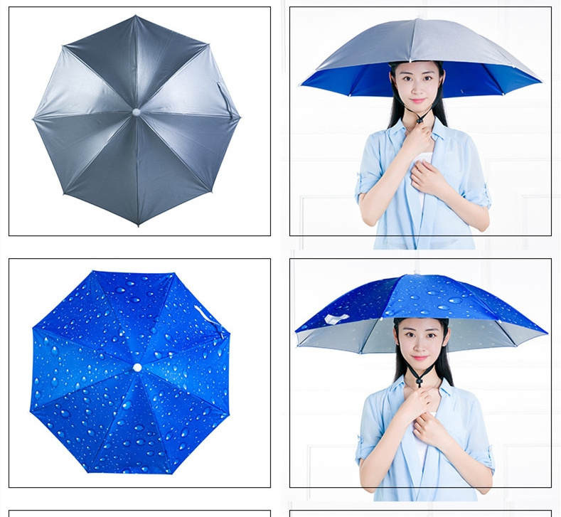 Radius 38cm X 8 panels steel frame promotional Foldable Fishing head umbrella umbrella hats