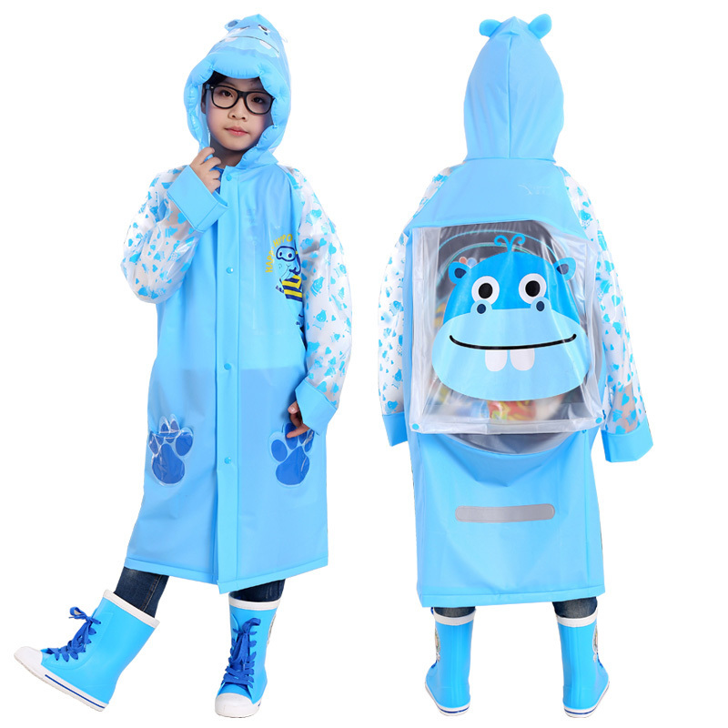 Wholesale PVC Vinyl Kids raincoat manufacturers with logo and backpack for on the way school