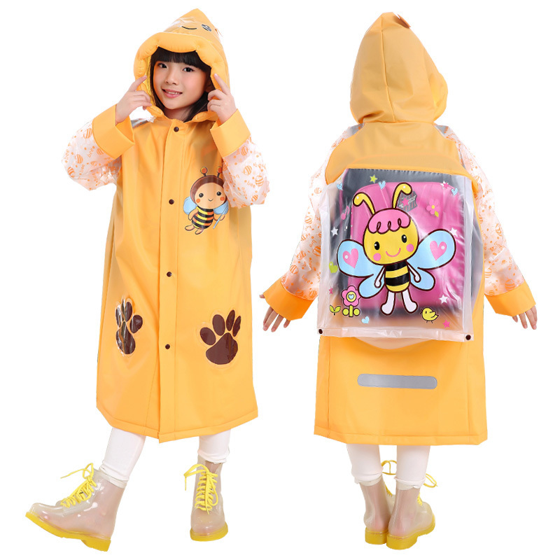 Wholesale PVC Vinyl Kids raincoat manufacturers with logo and backpack for on the way school