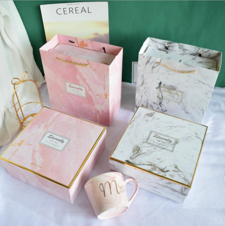 Customize Logo Empty Pink White Marble Paper Box Luxury Big Cardboard Packaging Box For Gift Perfume Cup