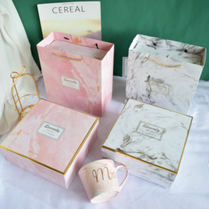 Customize Logo Empty Pink White Marble Paper Box Luxury Big Cardboard Packaging Box For Gift Perfume Cup