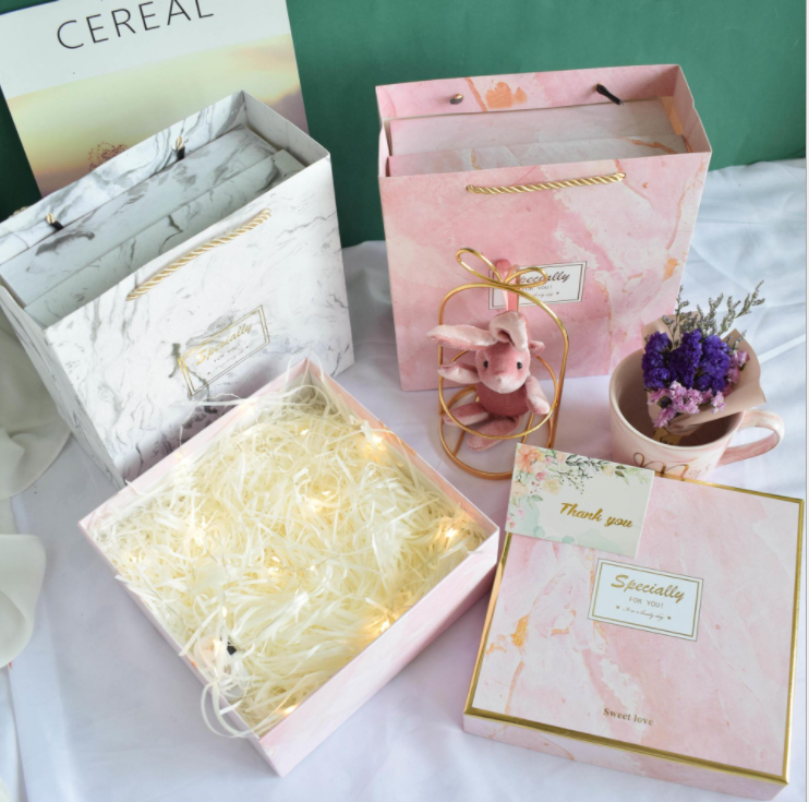 Customize Logo Empty Pink White Marble Paper Box Luxury Big Cardboard Packaging Box For Gift Perfume Cup