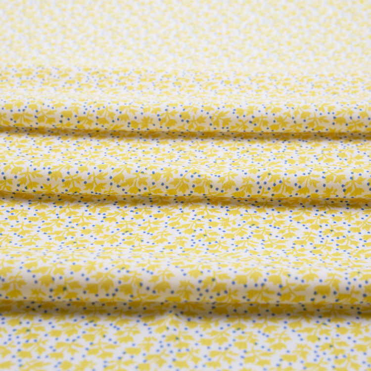 Yellow Ground Small Flower Print Garment Textile 100% Polyester Elastane Fabric