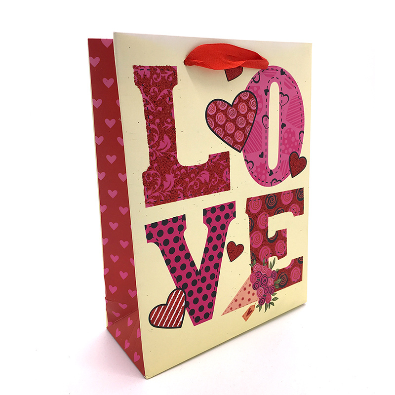 custom spot sales Luxury glitter printing wedding door gift favor paper bag for Saint Valentine day gift