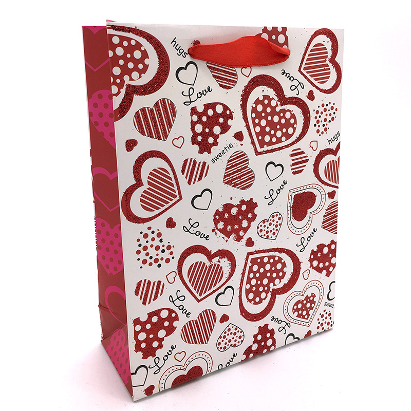 custom spot sales Luxury glitter printing wedding door gift favor paper bag for Saint Valentine day gift