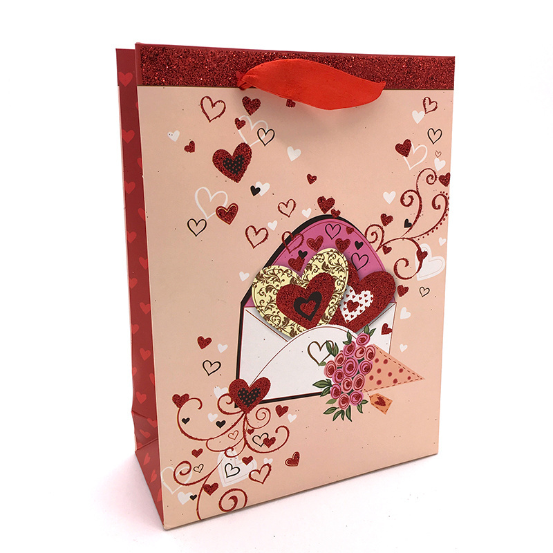 custom spot sales Luxury glitter printing wedding door gift favor paper bag for Saint Valentine day gift