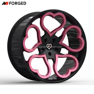 MN JWL VIA Certified Wheel Manufacturer Pink Black Heart Shaped Car Rims Forged Wheels