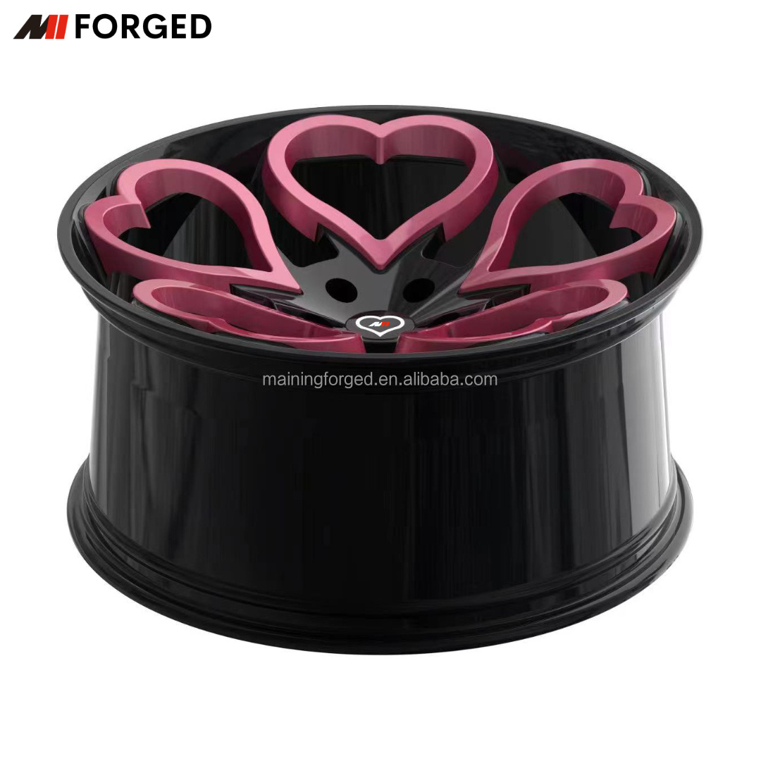 MN JWL VIA Certified Wheel Manufacturer Pink Black Heart Shaped Car Rims Forged Wheels