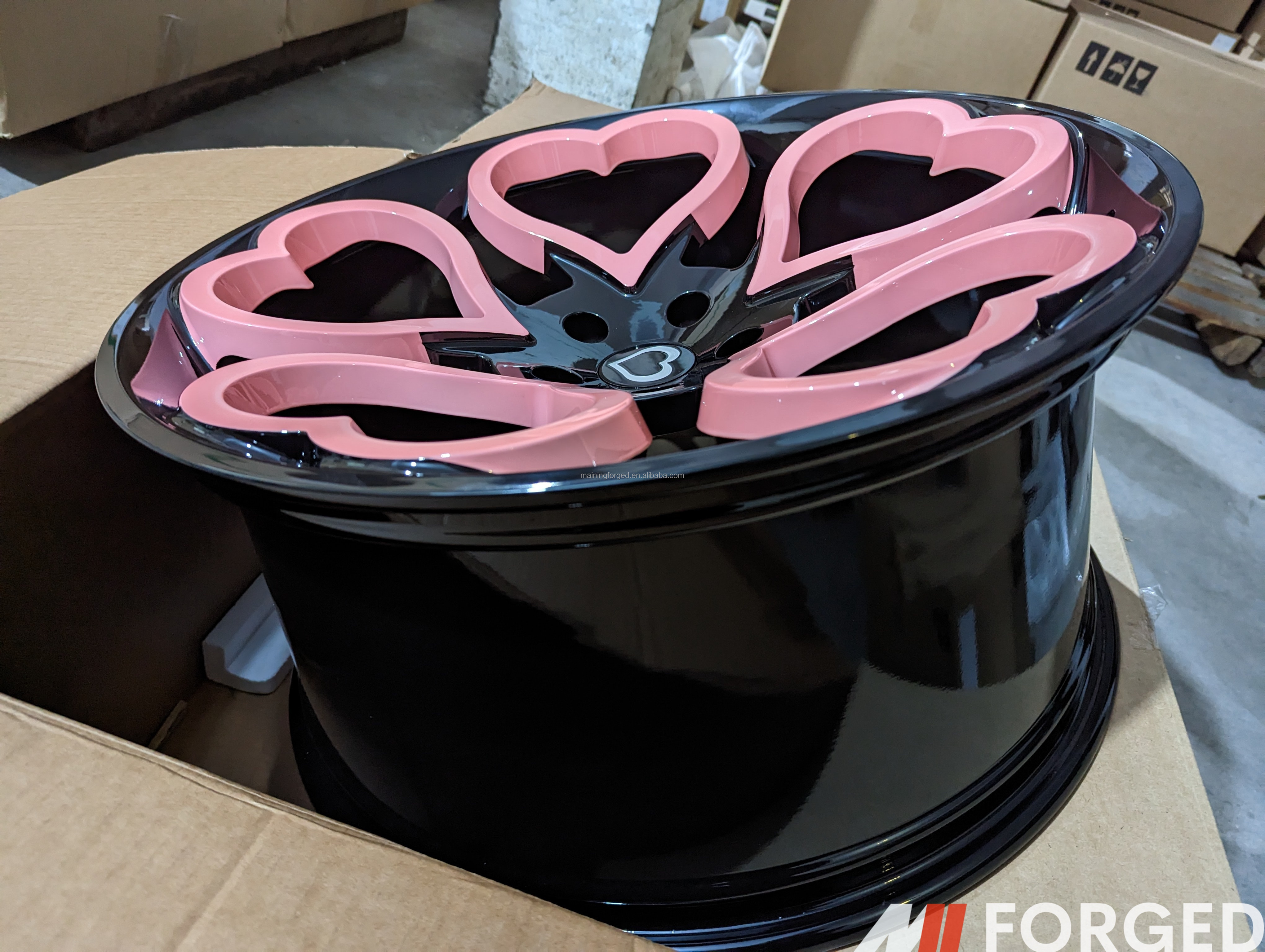 MN JWL VIA Certified Wheel Manufacturer Pink Black Heart Shaped Car Rims Forged Wheels