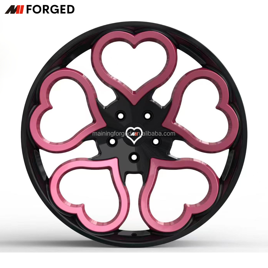 MN JWL VIA Certified Wheel Manufacturer Pink Black Heart Shaped Car Rims Forged Wheels