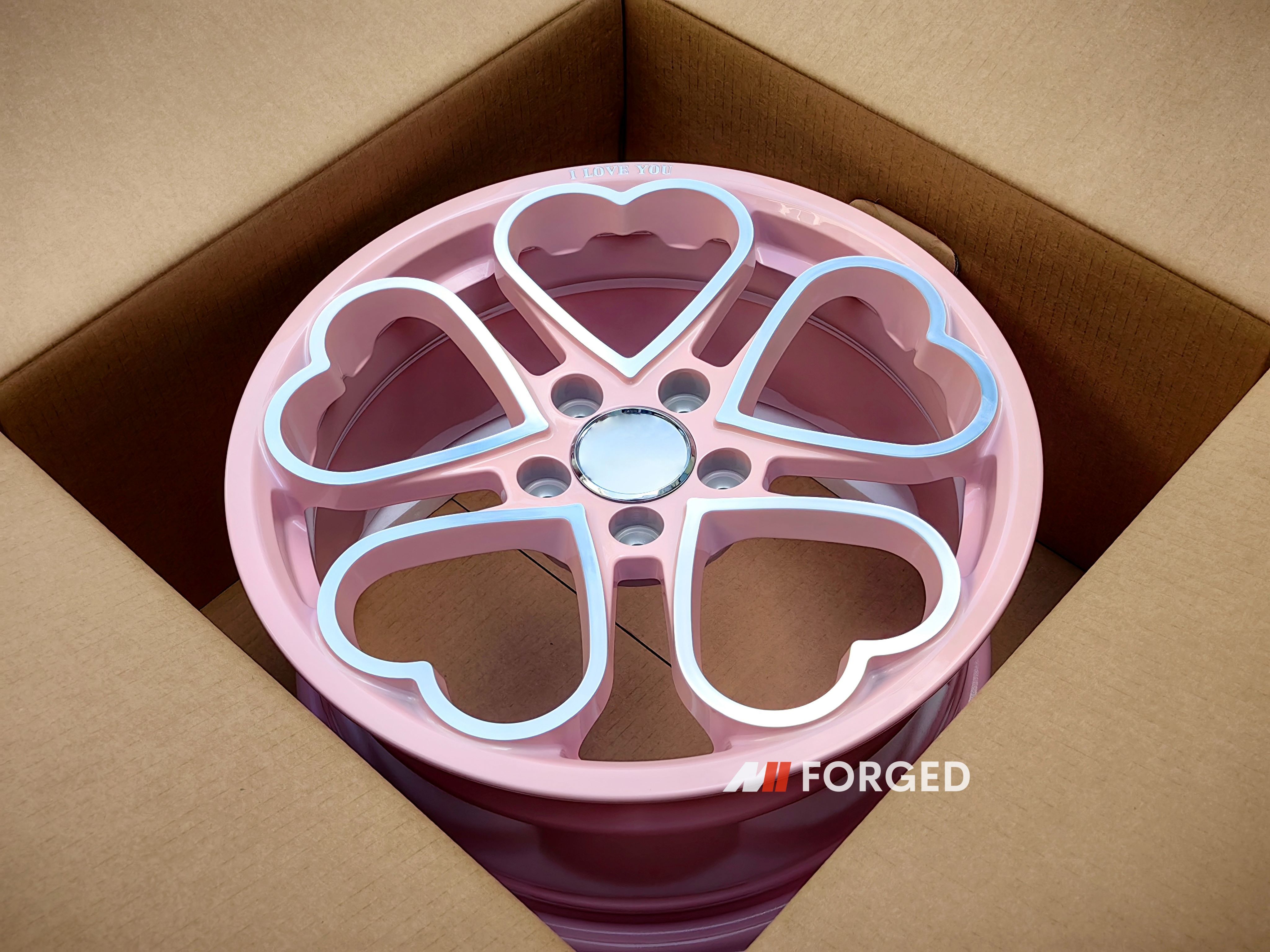 MN Forged Heart Wheels and Rims in Pink Black Chrome for Honda Civic JDM Miata Love Inspired Designs