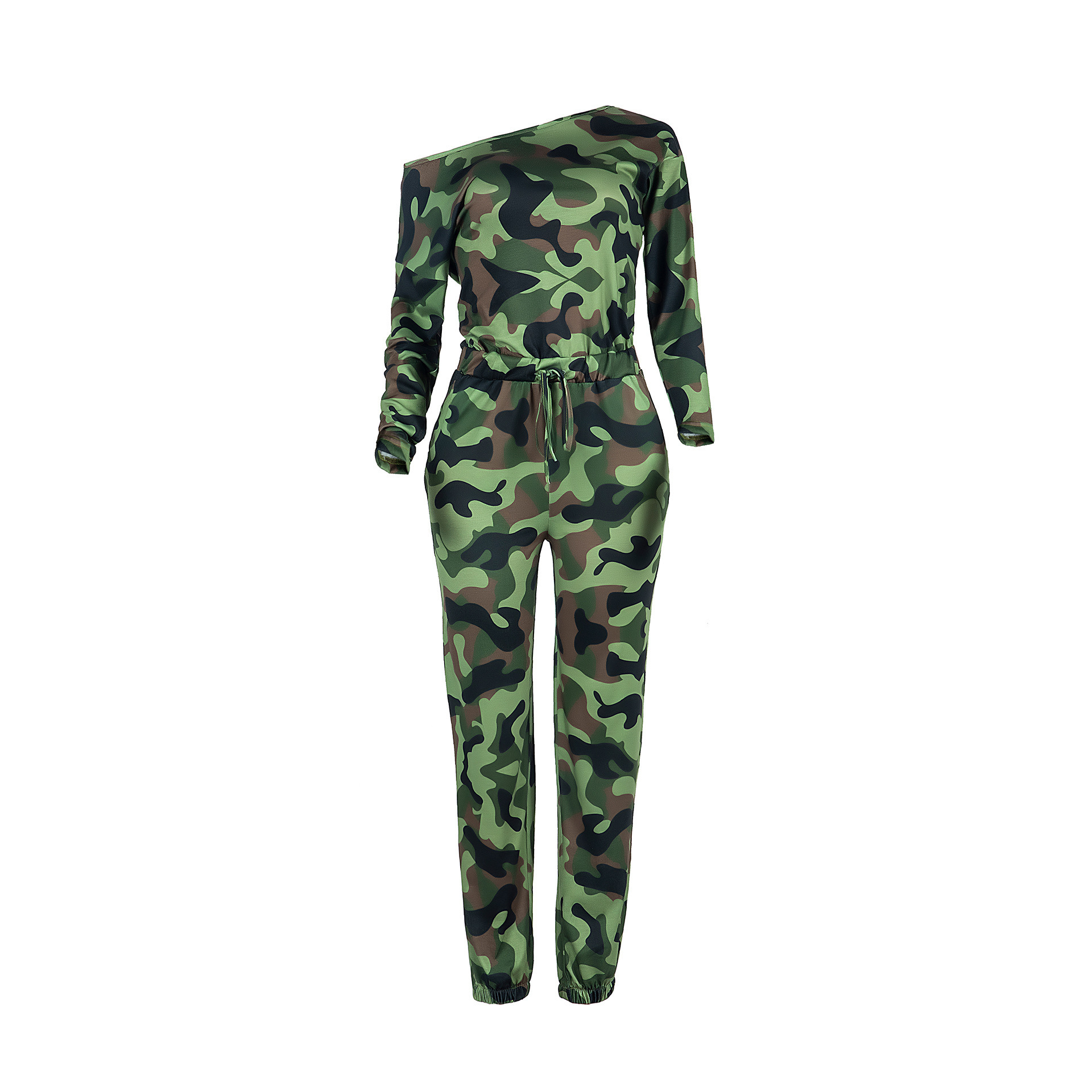 Maining Long Sleeve One Piece Rompers Camouflage Women Casual Off Shoulder Jumpsuit