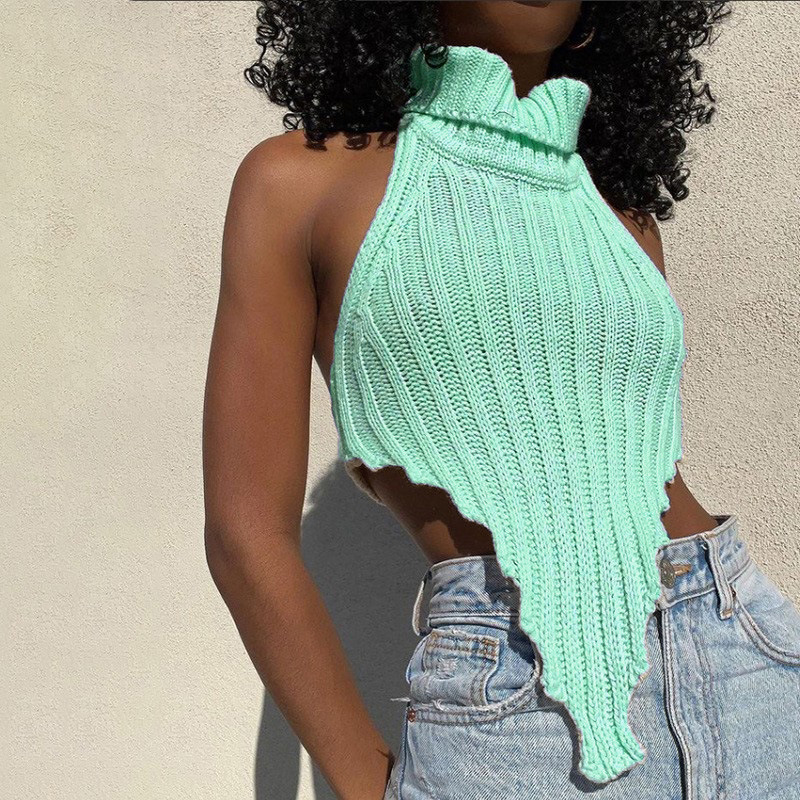 Fashionable Sleeveless Vest Turtleneck Elegant Crop Top Sweater Women's Tank Top Vest