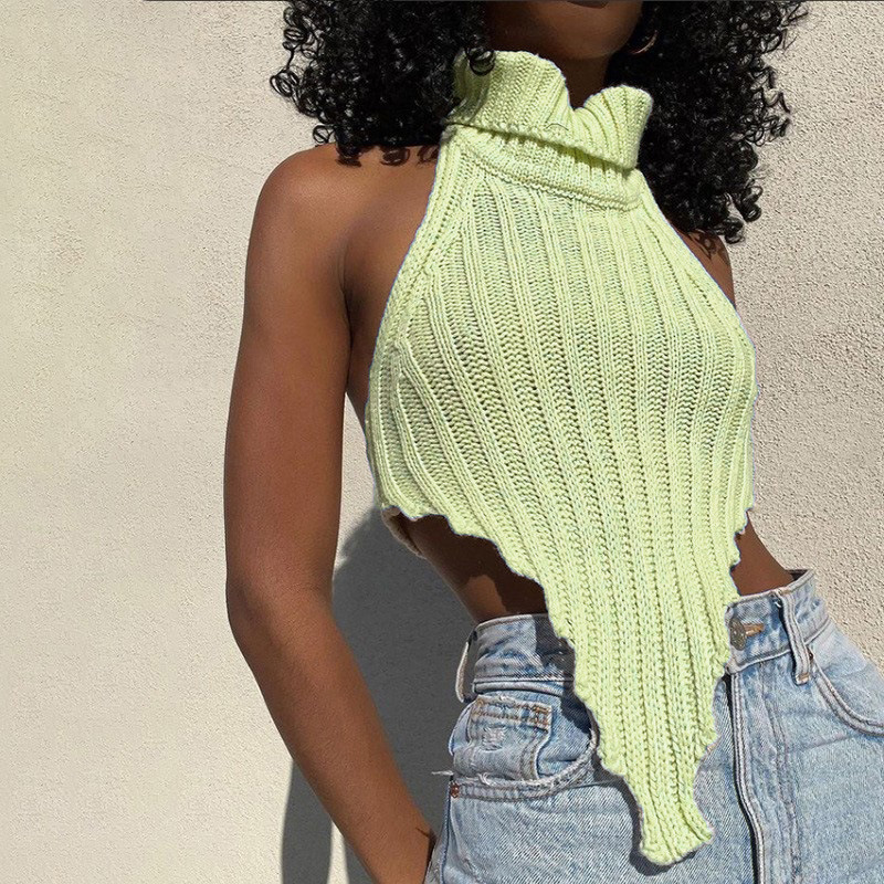 Fashionable Sleeveless Vest Turtleneck Elegant Crop Top Sweater Women's Tank Top Vest