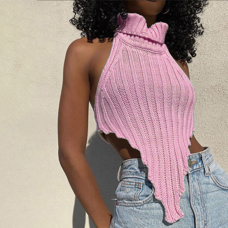 Fashionable Sleeveless Vest Turtleneck Elegant Crop Top Sweater Women's Tank Top Vest