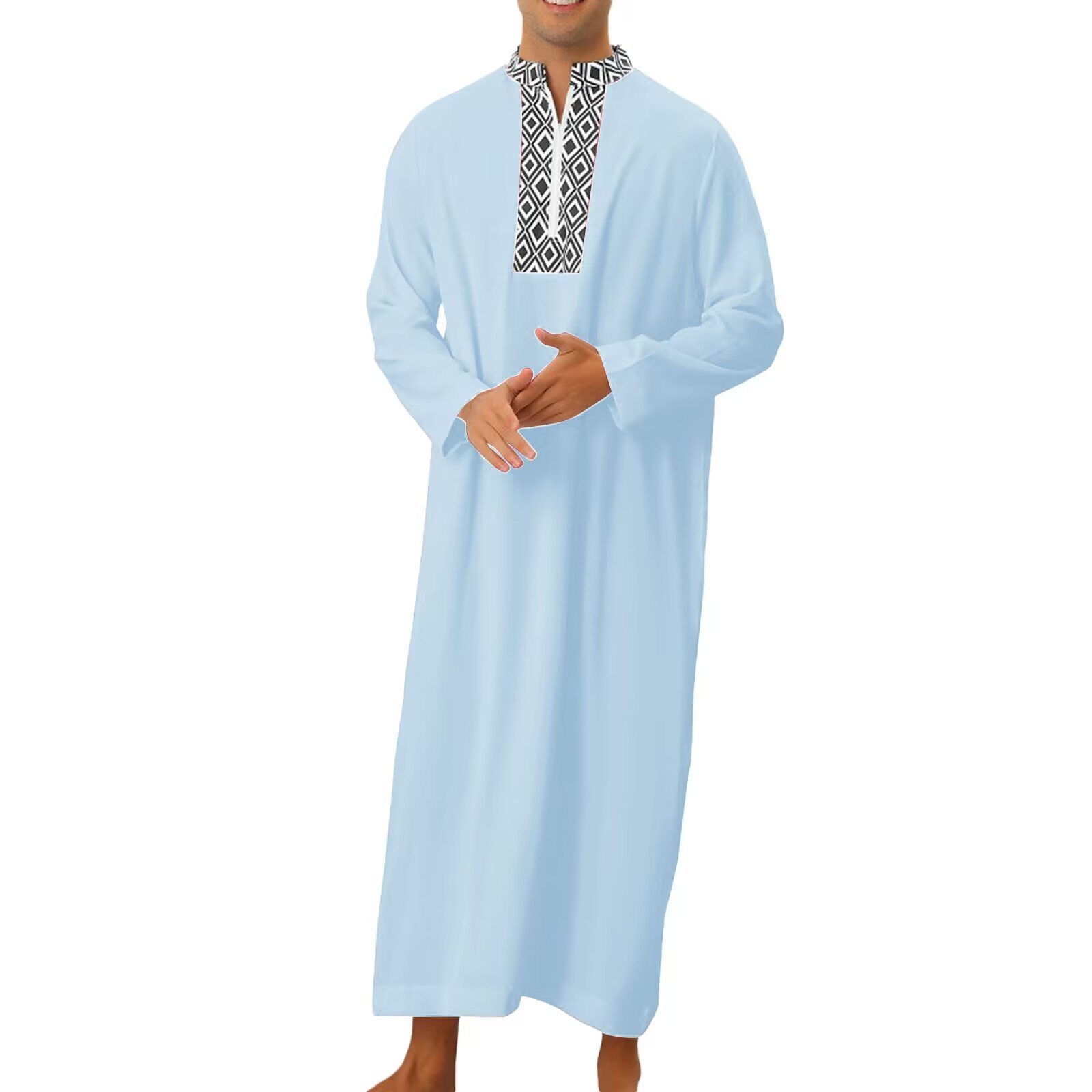 Men New Style High Quality Modern Arabic Moroccan Islamic Thobe Dress Traditional Muslim Clothing