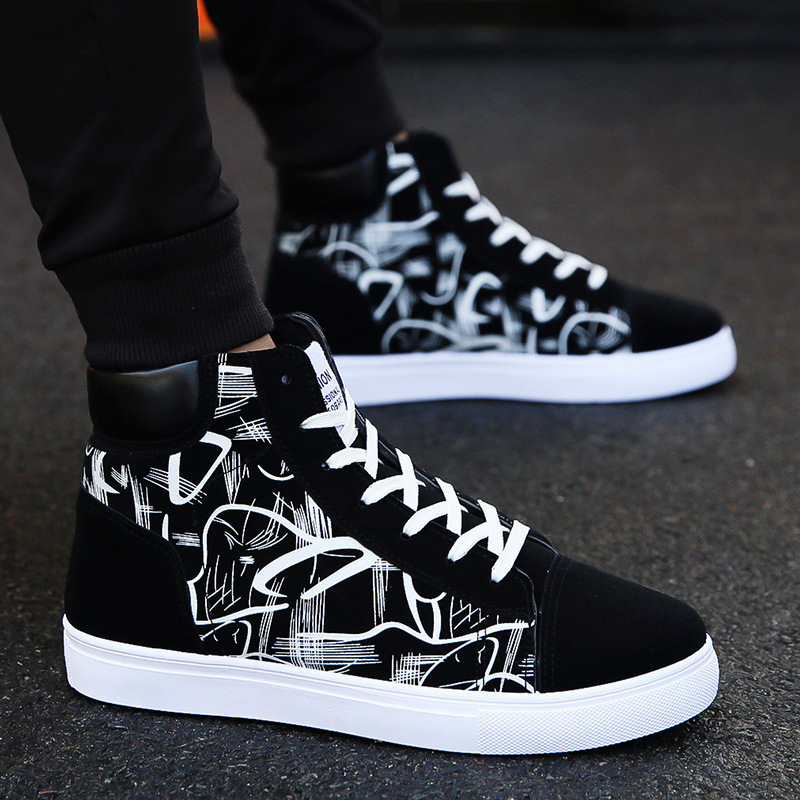 Hot Sale Fashion Winter Casual Men Shoes Sneakers Cheap Printed Hightop Men Casual Shoes