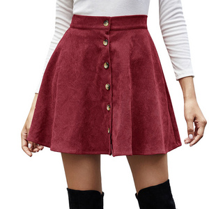 INS Style Solid Color Plus Size Ladies Dress Ladies Women Corduroy Sweet Preppy Pleated Mini Skirt