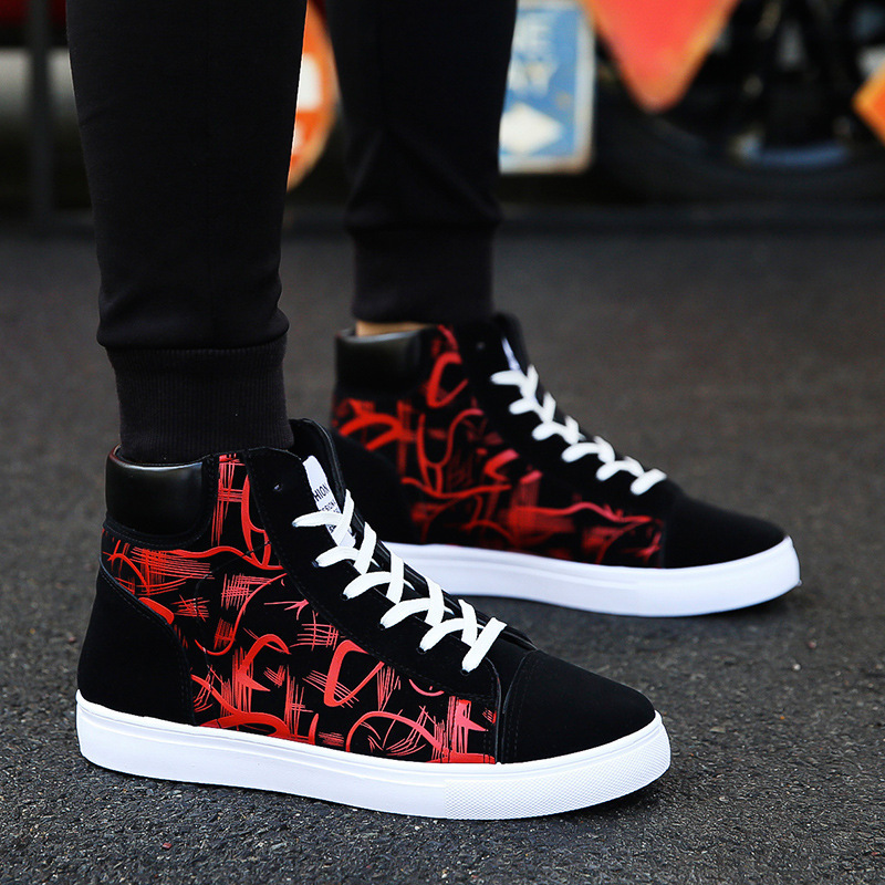 Hot Sale Fashion Winter Casual Men Shoes Sneakers Cheap Printed Hightop Men Casual Shoes