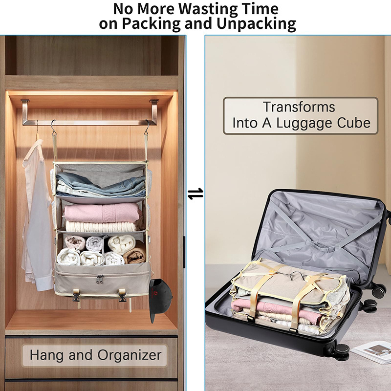 2024 Travel Large Capacity Luggage Organizer Portable Hanging Travel Shelves Bag Packing Cube Organizer foldable travel bag