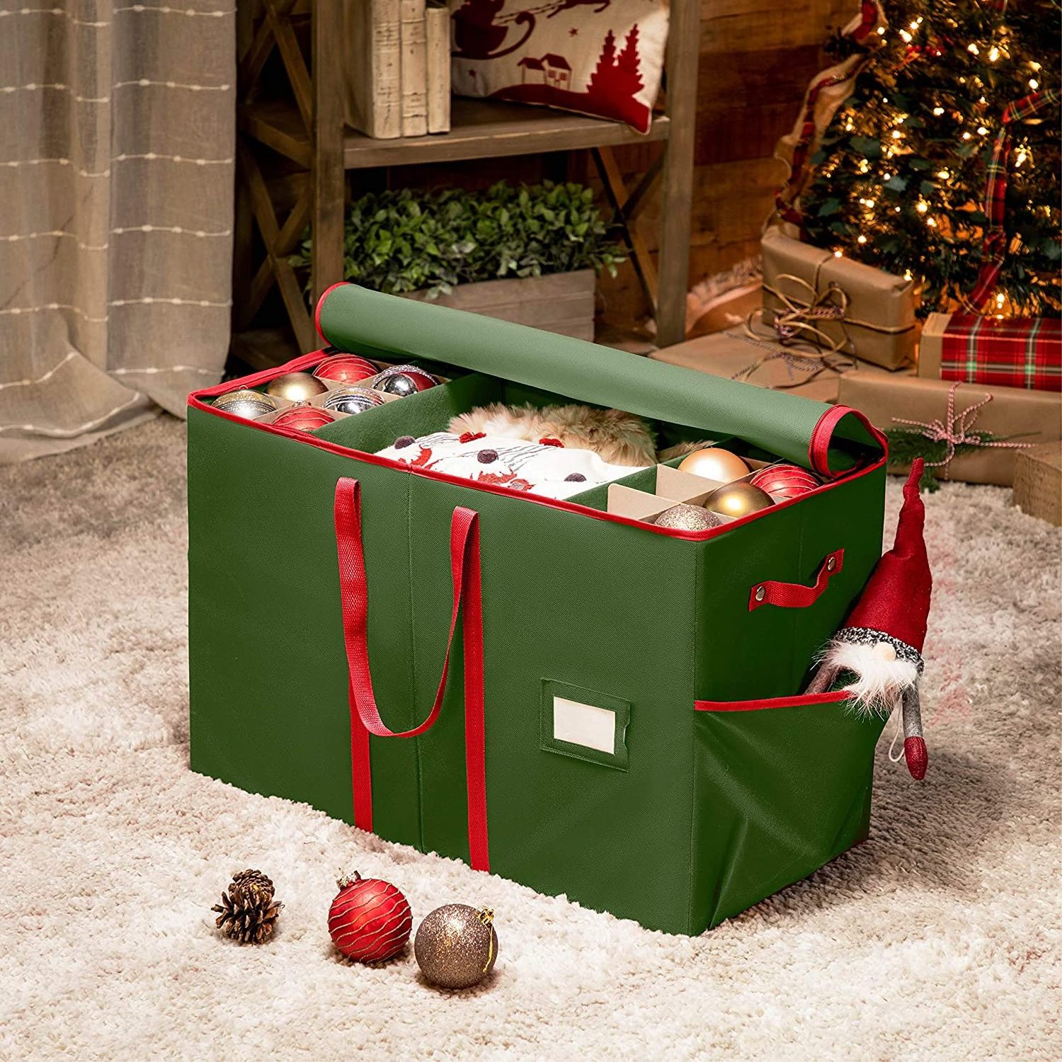 All-In-One Christmas Ornament Figurines and Accessory Storage Box Carry Handle Durable Container