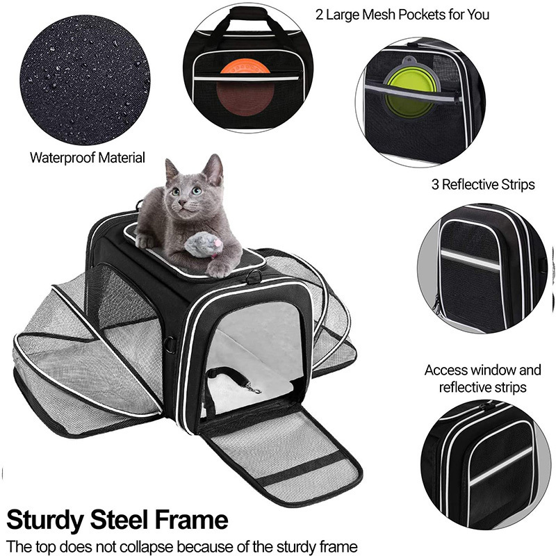 TSA Airline Approved Large Pet Travel Carrier Soft Sided Collapsible Dog Carrier for 2 Cats