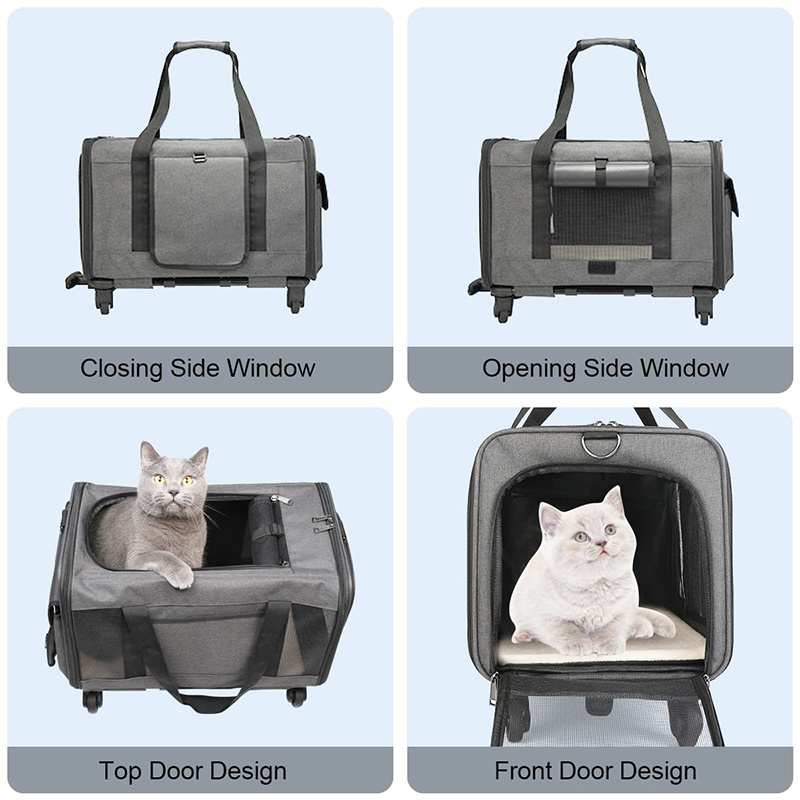 Pet Carrier with Wheels for Cat Dog Airline Approved Telescopic Handle Pet Travel Carrier Bag for for Small Medium Animals