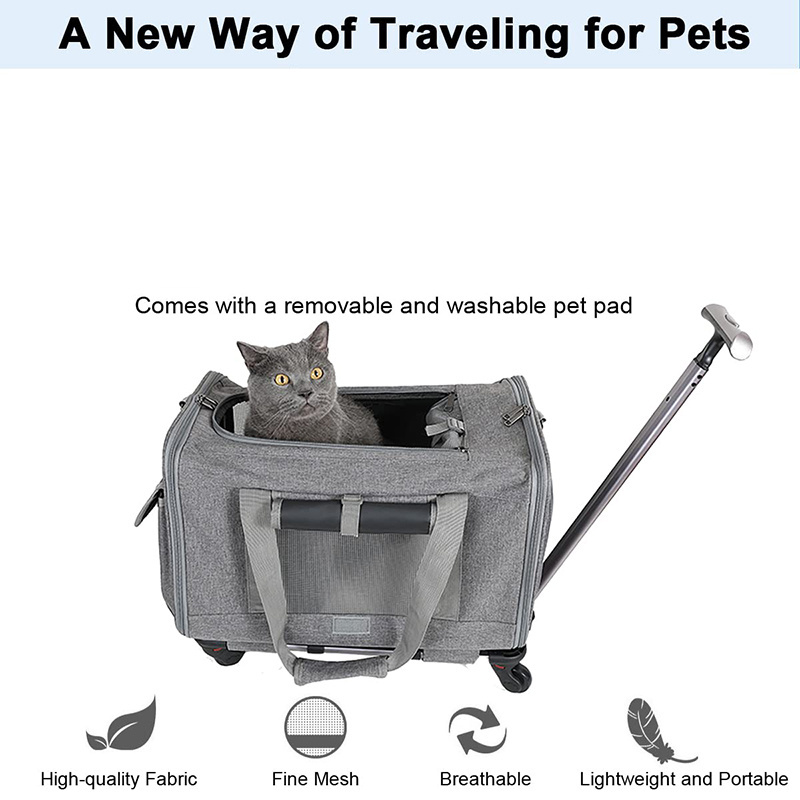 Pet Carrier with Wheels for Cat Dog Airline Approved Telescopic Handle Pet Travel Carrier Bag for for Small Medium Animals