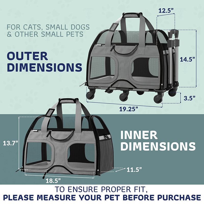 Custom Travel Pet Carrier with Wheels Cat Dog Carrying Bag Airline Approved Telescopic Handle Pet Travel Carrier Bag