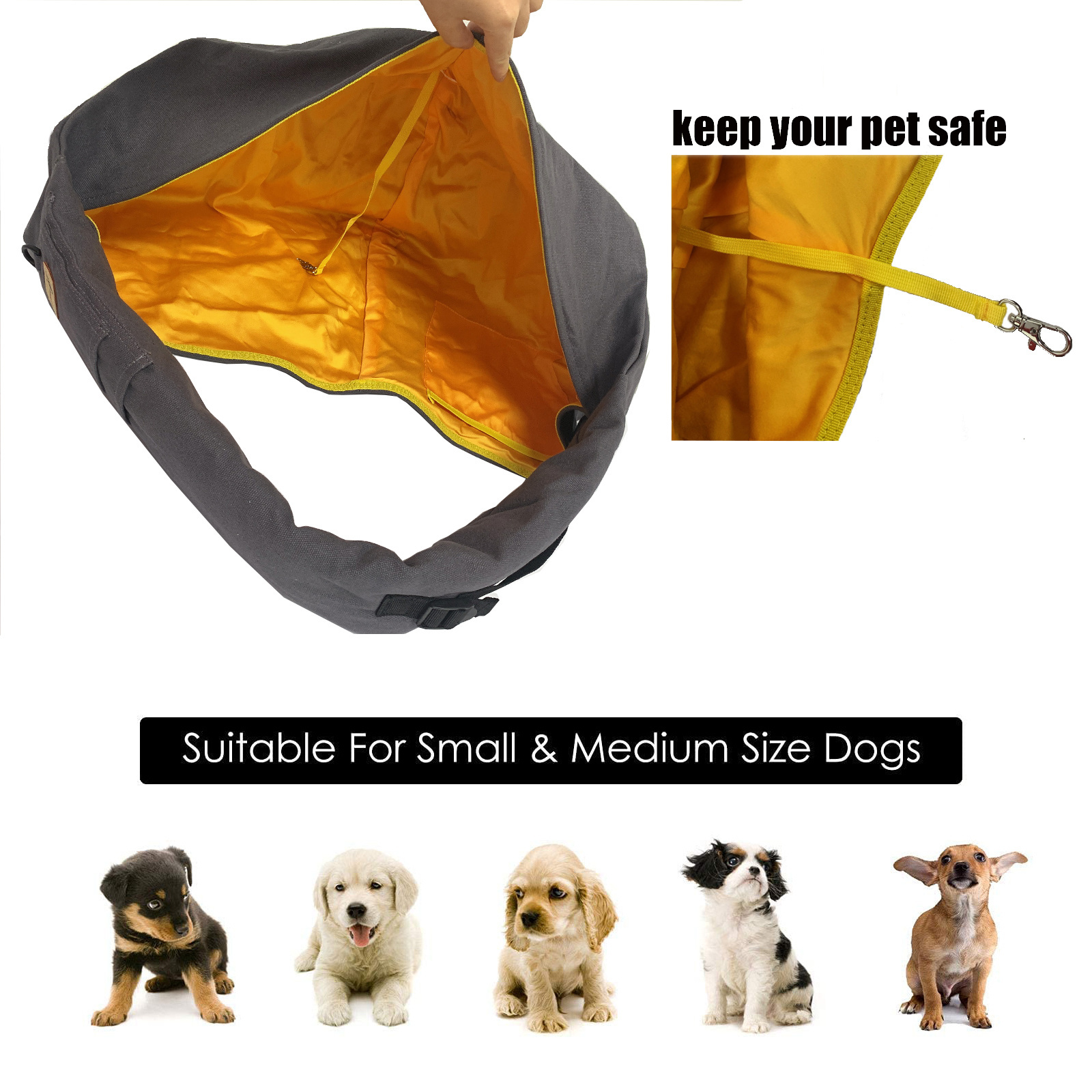 Dog and Cat Sling Carrier Hands Free Reversible Pet Papoose Bag Soft Pouch and Tote Design Bag