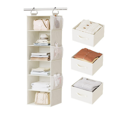 Hanging Closet Organizer 6-Shelf, Hanging Shelves for Closet with 3 Removable Drawers & Side Pockets