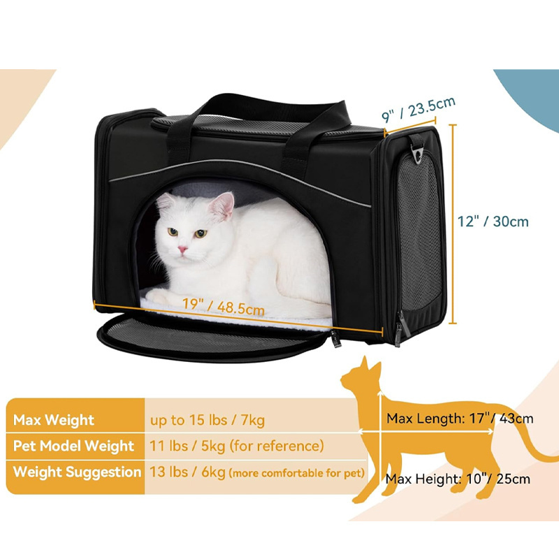 Two-Way Placement Pet Carrier Airline Approved, Cat Carriers for Kittens Puppies Rabbit Hamsters Washable