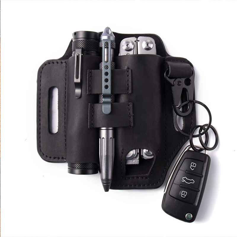 Multitool Sheath for Belt,Sheath for Men, Leather EDC Pocket Organizer with Pen Holder