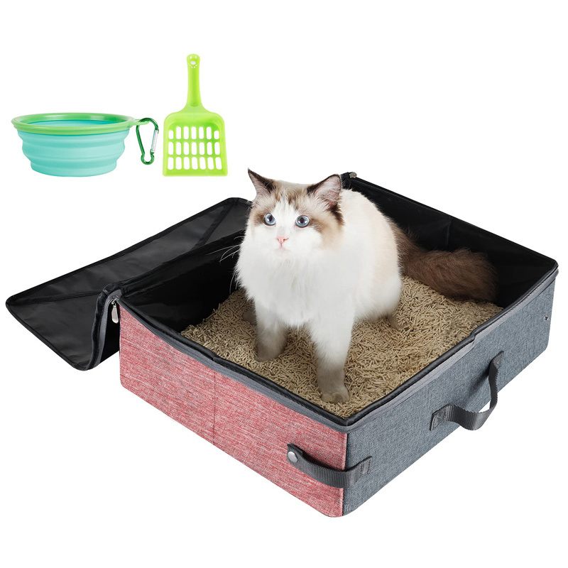 Travel Cat Litter Box with Lid Handle Standard Portable Collapsible Litter Carrier for Cat large travel cat litter box