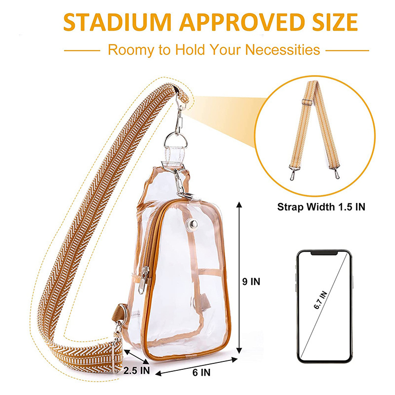 Clear Sling Bag with Embroidered Strap Waterproof Transparent Crossbody Bag Pretty Makeup