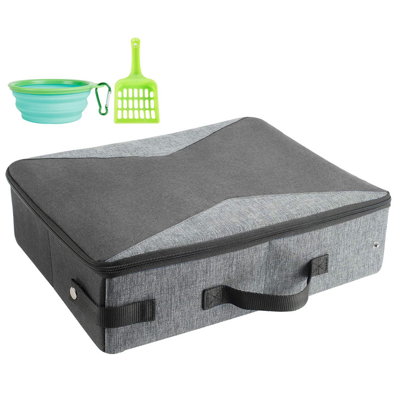 Travel Cat Litter Box with Lid Handle Standard Portable Collapsible Litter Carrier for Cat large travel cat litter box