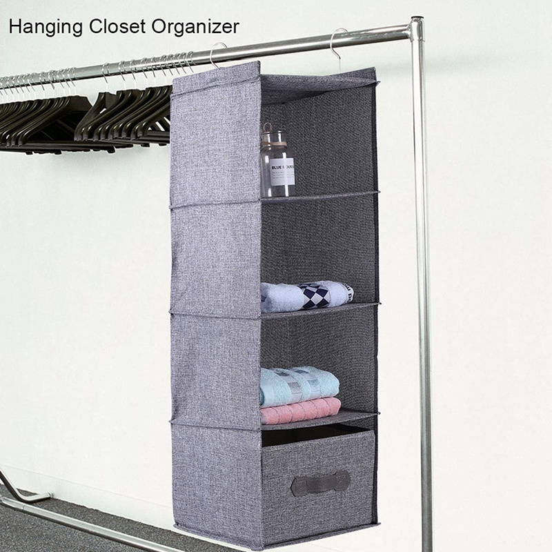 Hanging Wardrobe Organiser Hanging Wardrobe Storage Clothes  Holder 4 Shelves with Drawer