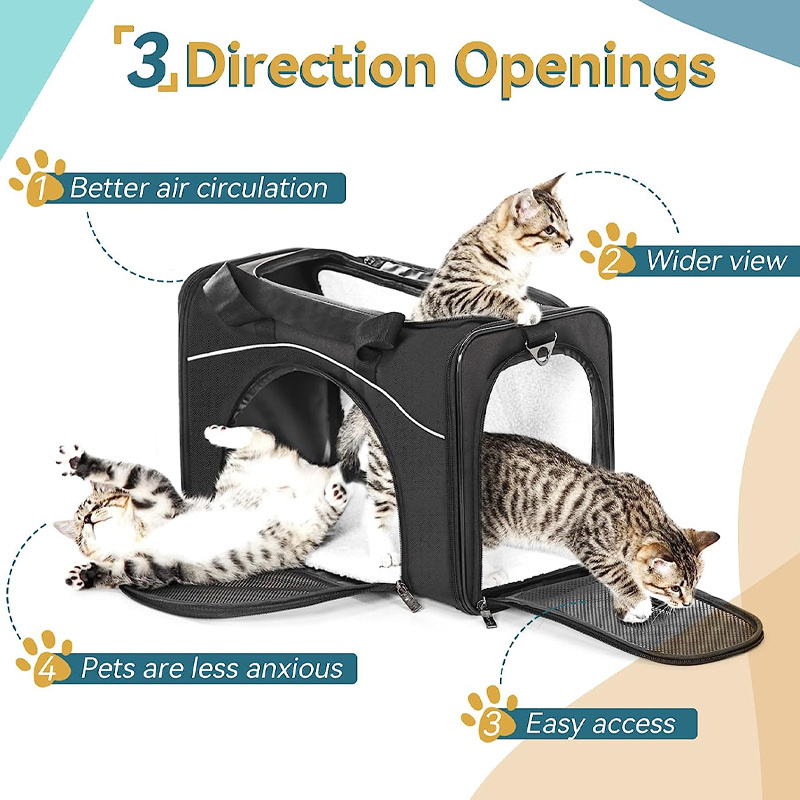 Two-Way Placement Pet Carrier Airline Approved, Cat Carriers for Kittens Puppies Rabbit Hamsters Washable