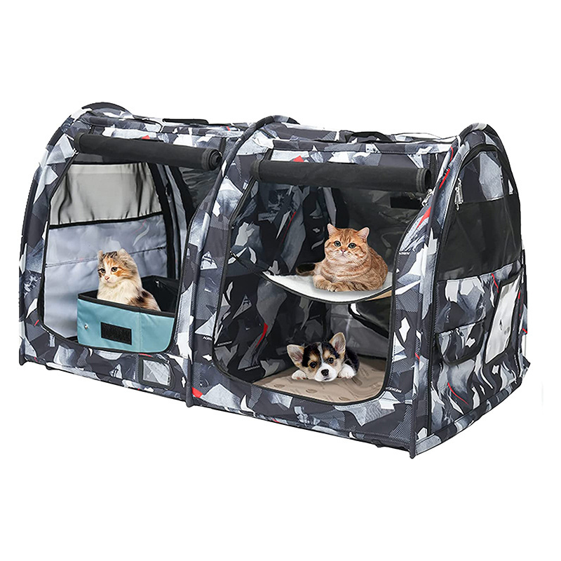 Complete Double Cat Condo Breathable and washable Cat travel carrier Foldable Twin Compartment cat carrier