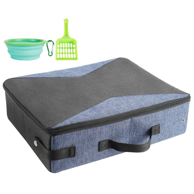 Travel Cat Litter Box with Lid Handle Standard Portable Collapsible Litter Carrier for Cat large travel cat litter box