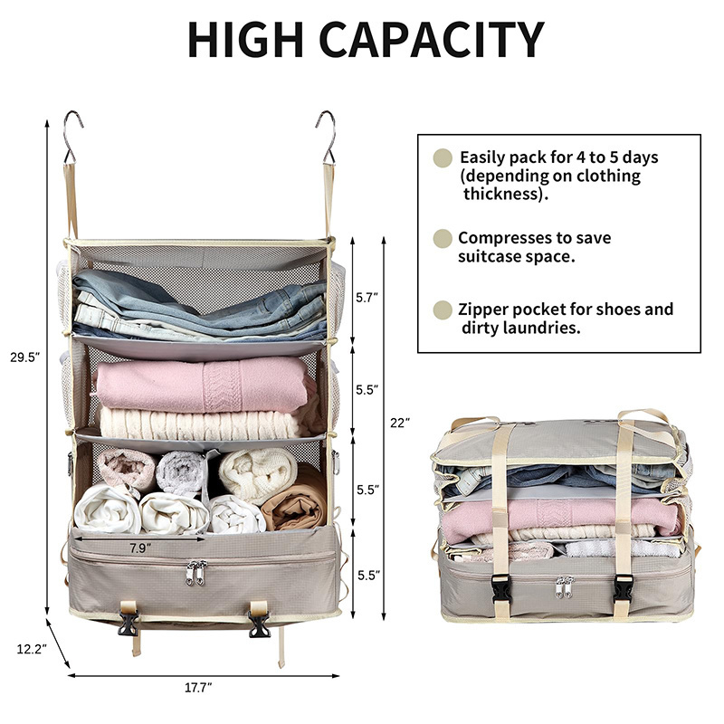 2024 Travel Large Capacity Luggage Organizer Portable Hanging Travel Shelves Bag Packing Cube Organizer foldable travel bag