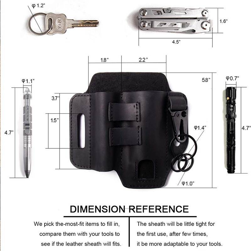 Multitool Sheath for Belt,Sheath for Men, Leather EDC Pocket Organizer with Pen Holder